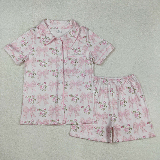 GSSO1779   adult women pajamas flowers pink bows summer lounge wear sets