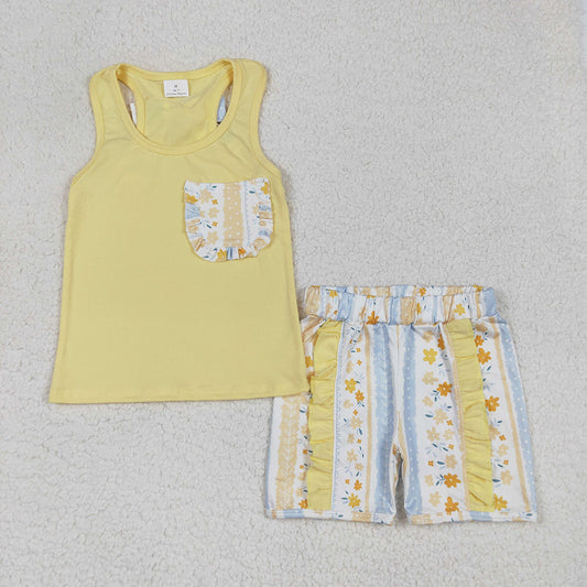 GSSO1788 baby girls yellow bow flowers summer outfits