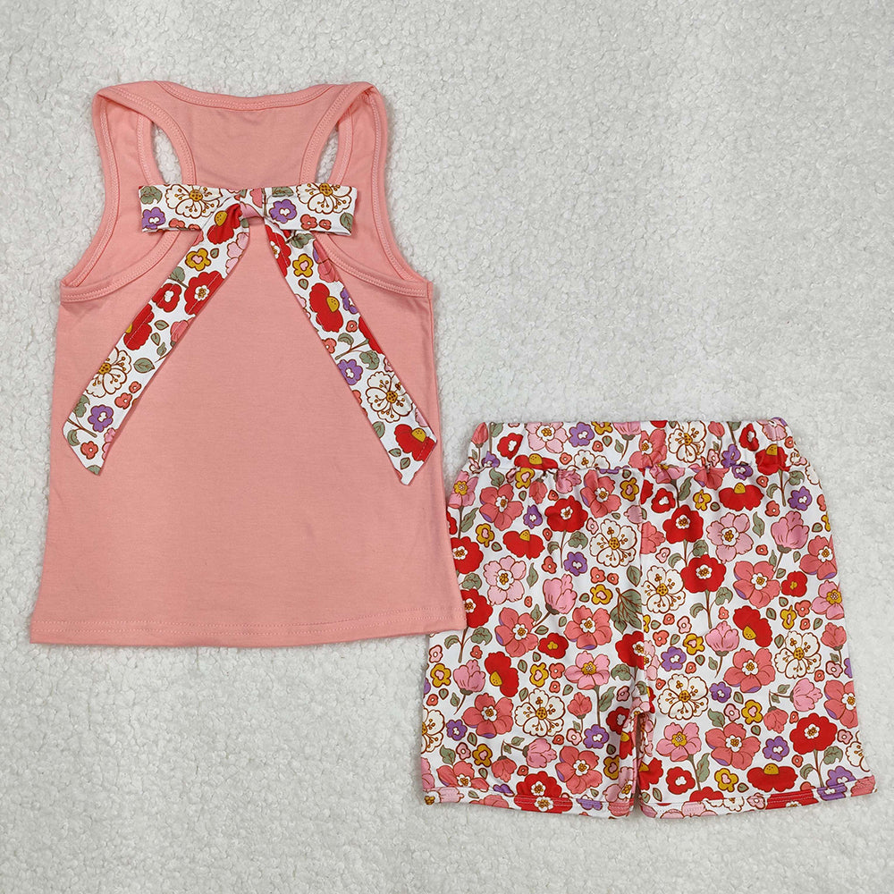 GSSO1793 baby girls coral bow flowers summer outfits