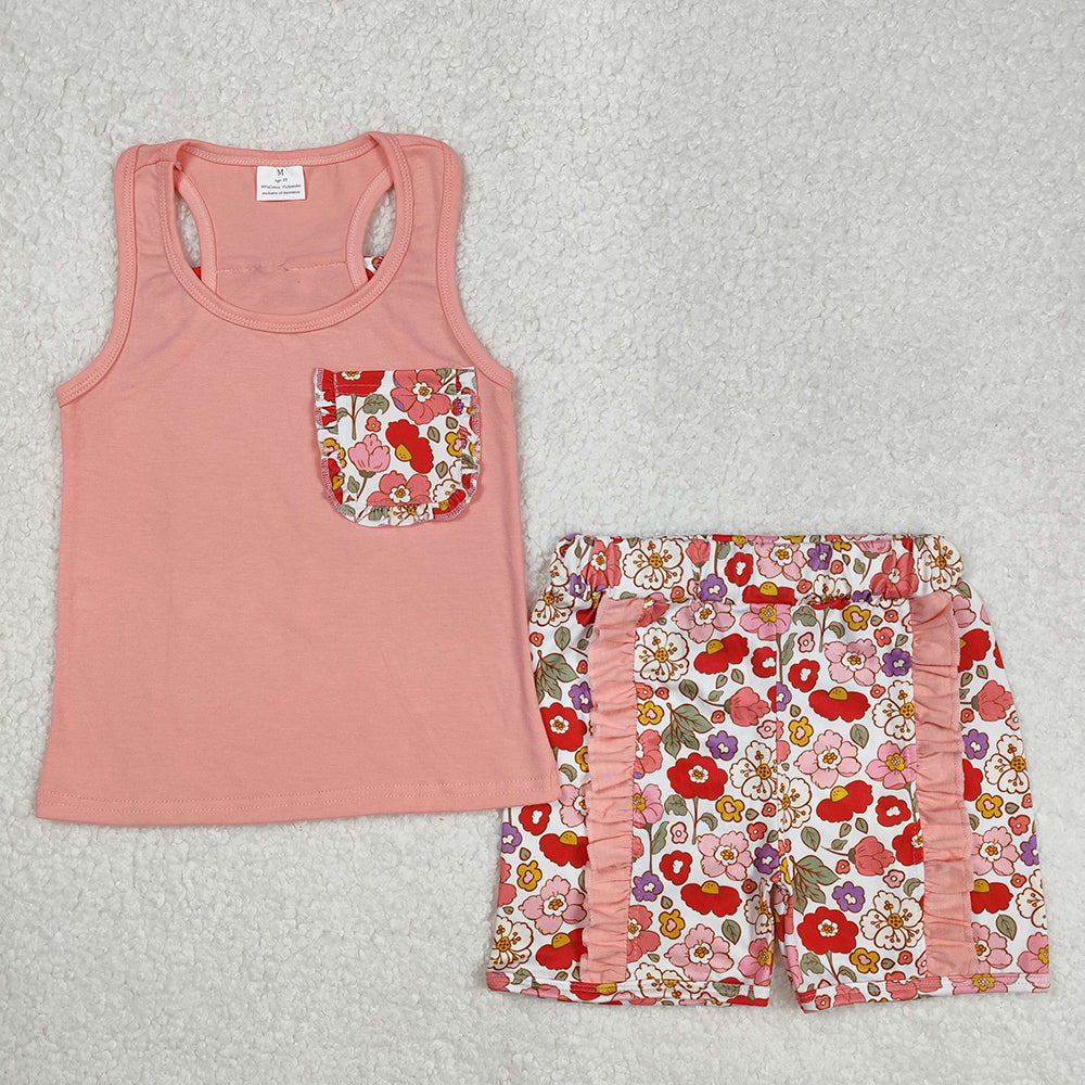 GSSO1793 baby girls coral bow flowers summer outfits