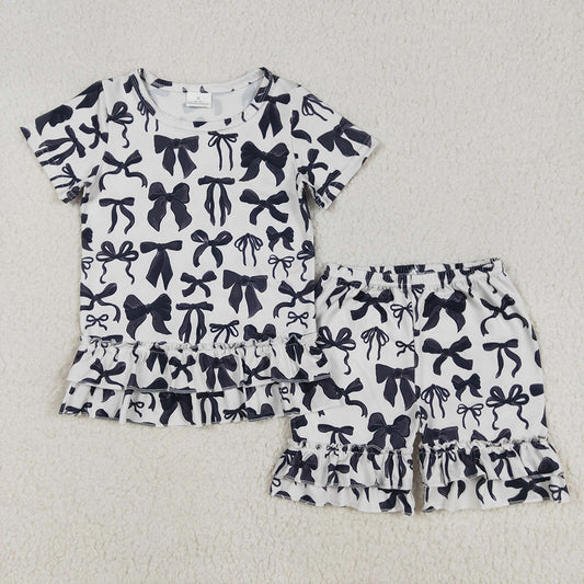 GSSO1852 Baby girls black bows shirts shorts outfits