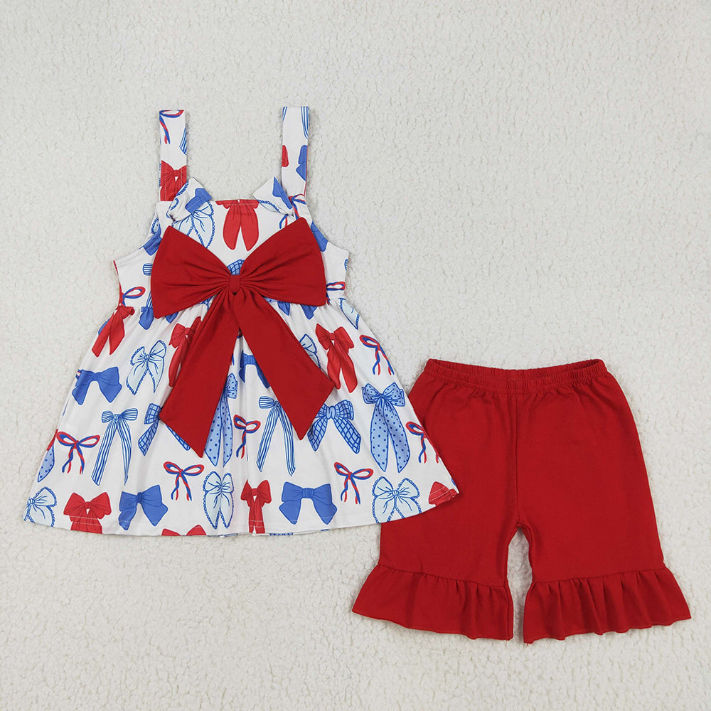 GSSO1952 baby Girls 4th of july bows tunic shorts summer outfits sets