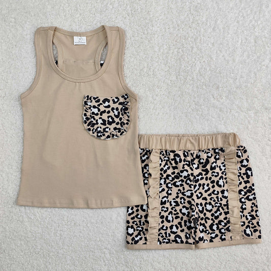 GSSO1979 baby girls khaki bow leopard summer outfits