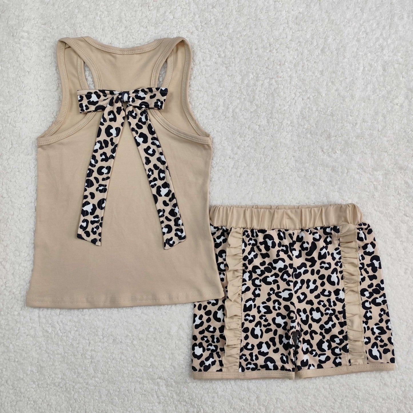 Sibling Baby Girls Sleeveless Colorful Leopard Camo Bow Vest Top Ruffle Shorts Set