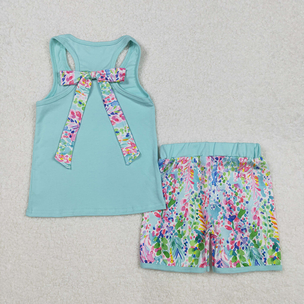 GSSO1982 baby girls turquoise bow seaweed summer outfits