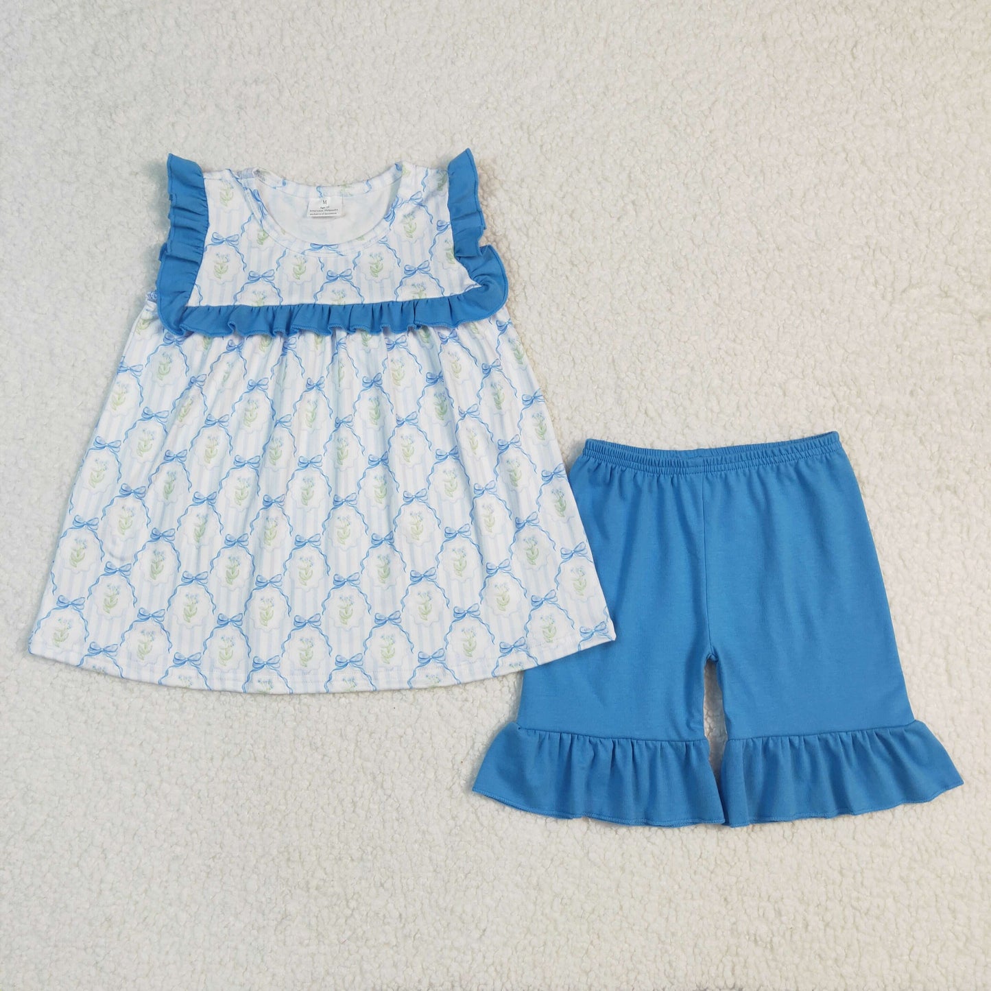 Sibling Baby Girls Bows Flowers Tunic Ruffle Shorts Sets