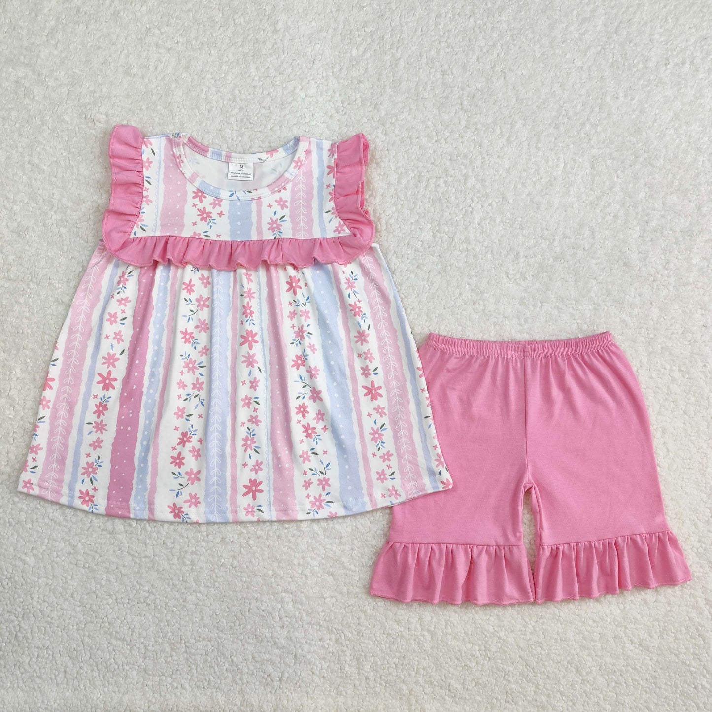 Sibling Baby Girls Bows Flowers Tunic Ruffle Shorts Sets