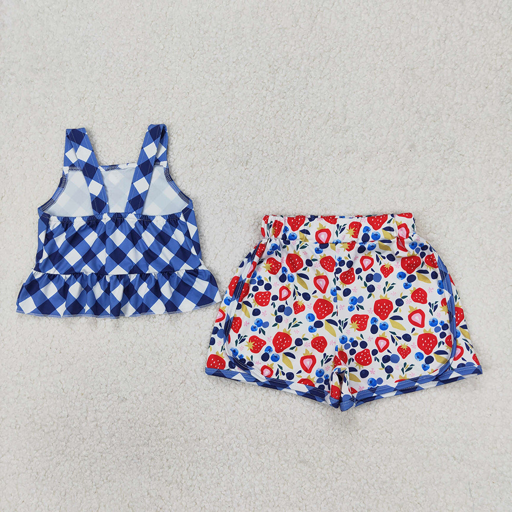 GSSO2025 Blue Strawberry Top Shorts Boutique Outfits Sports Sets