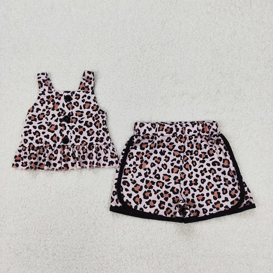 GSSO2053 Black Top Leopard Shorts Boutique Outfits Sports Sets