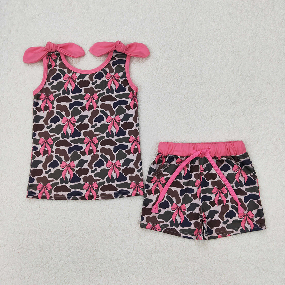 8 Colors Sibling Baby Girls Summer Bows Top Shorts Outfits
