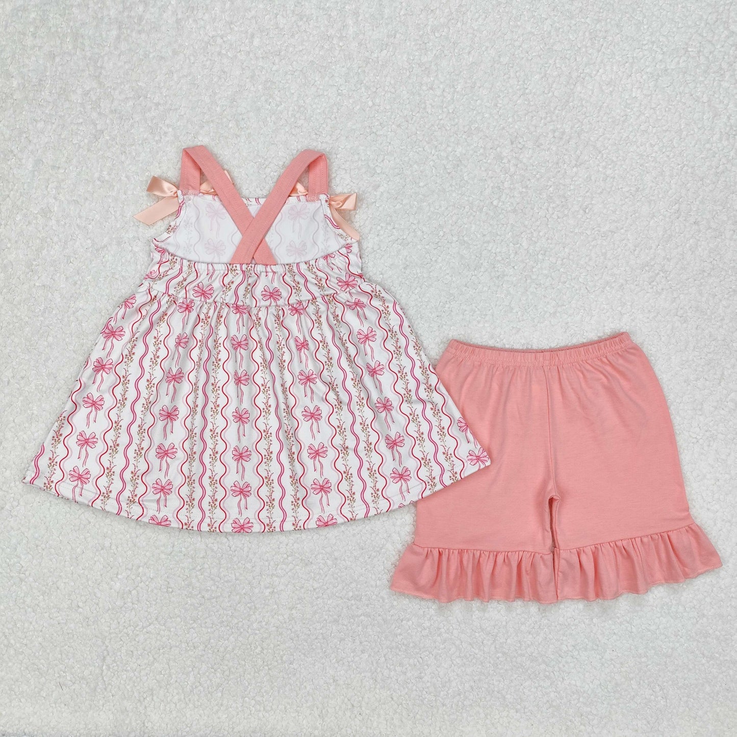 Sibling Baby Girls Strap Flowers Tunic Ruffle Shorts Clothes Sets