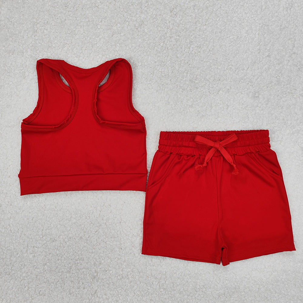 GSSO2131 Baby girls red top yoga shorts outfits sets
