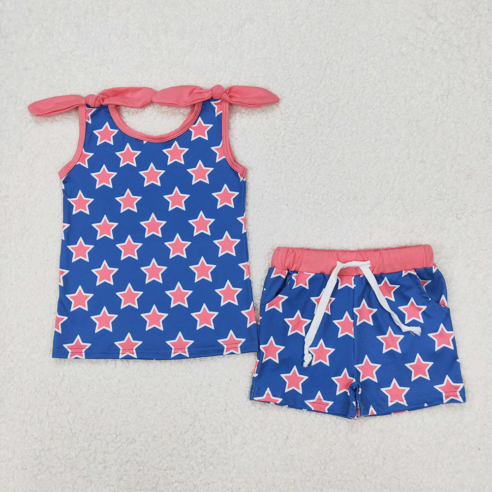 8 Colors Sibling Baby Girls Summer Bows Top Shorts Outfits