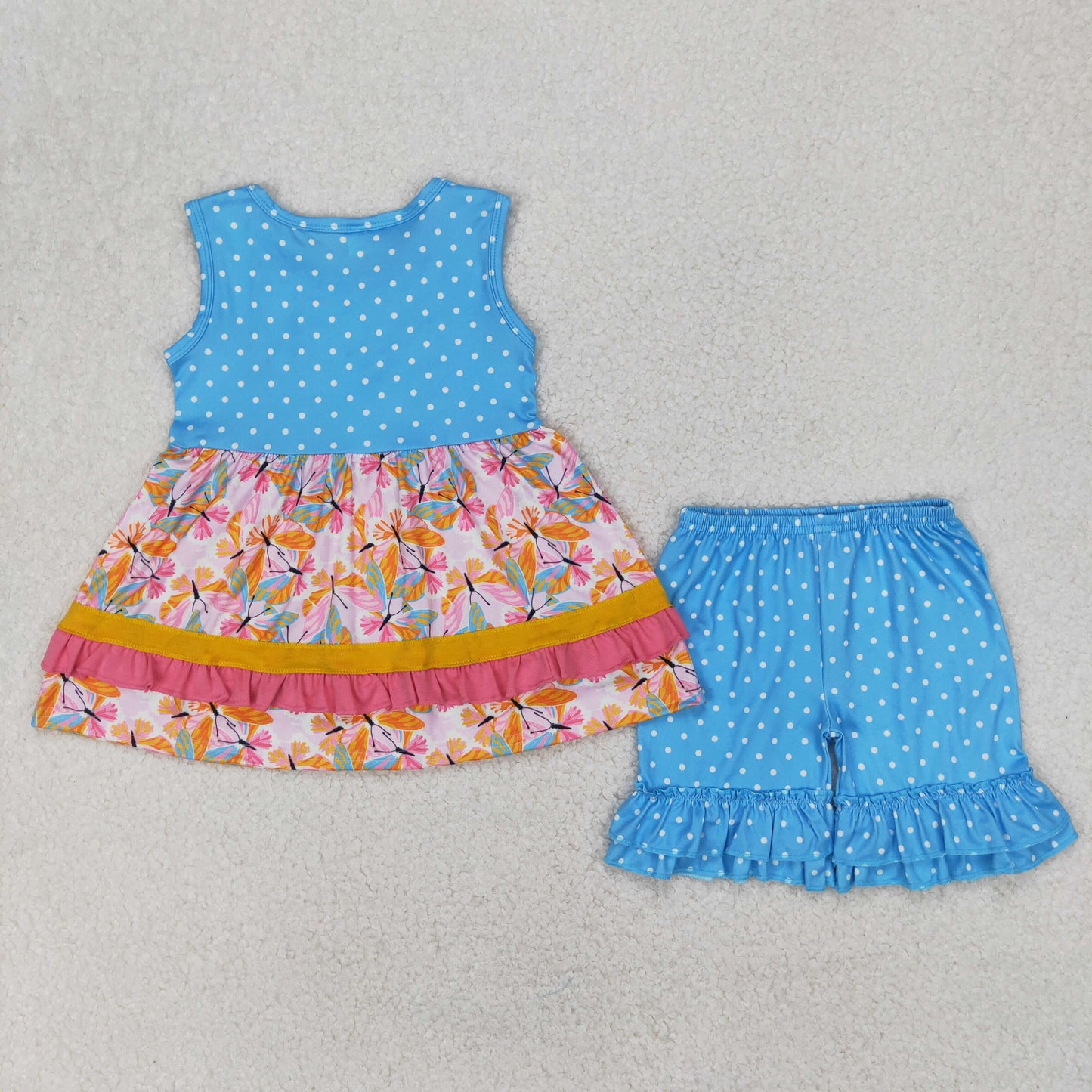 GSSO2199 Baby Girls Flowers Button Ruffle Tunic Shorts Clothes Sets