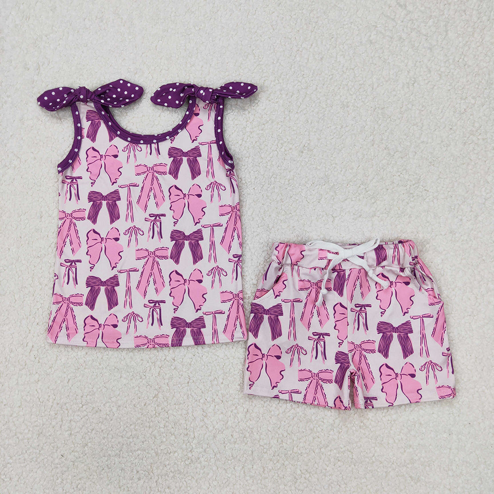 8 Colors Sibling Baby Girls Summer Bows Top Shorts Outfits