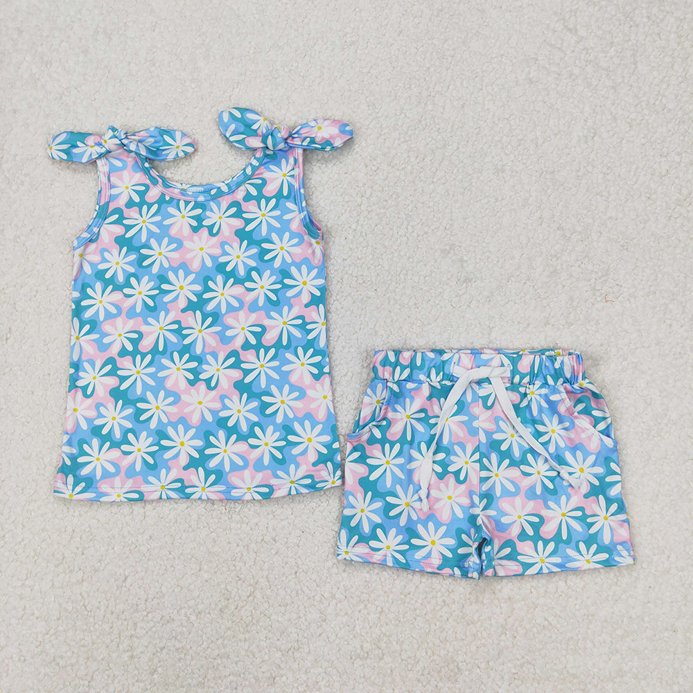 8 Colors Sibling Baby Girls Summer Bows Top Shorts Outfits