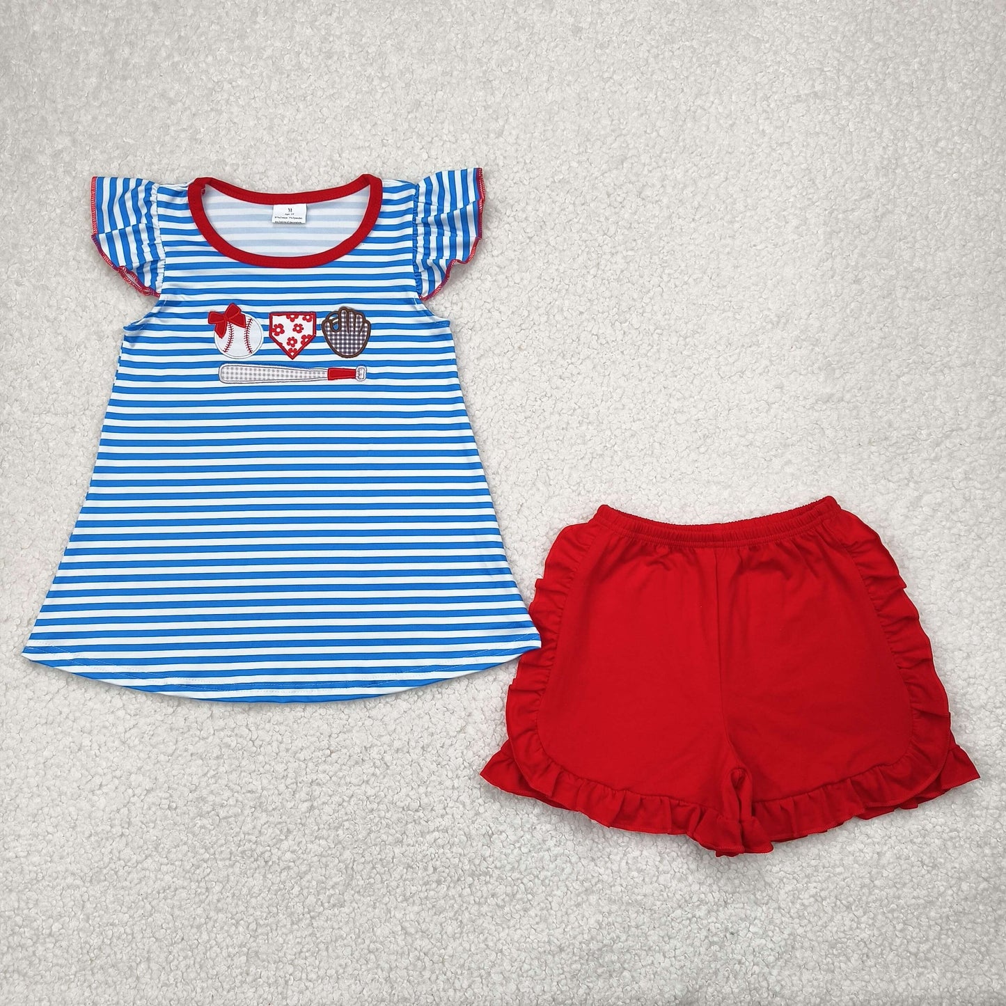 Sibling Baby Girls Embroidery Baseballs Summer Shorts Sets Clothes Sets