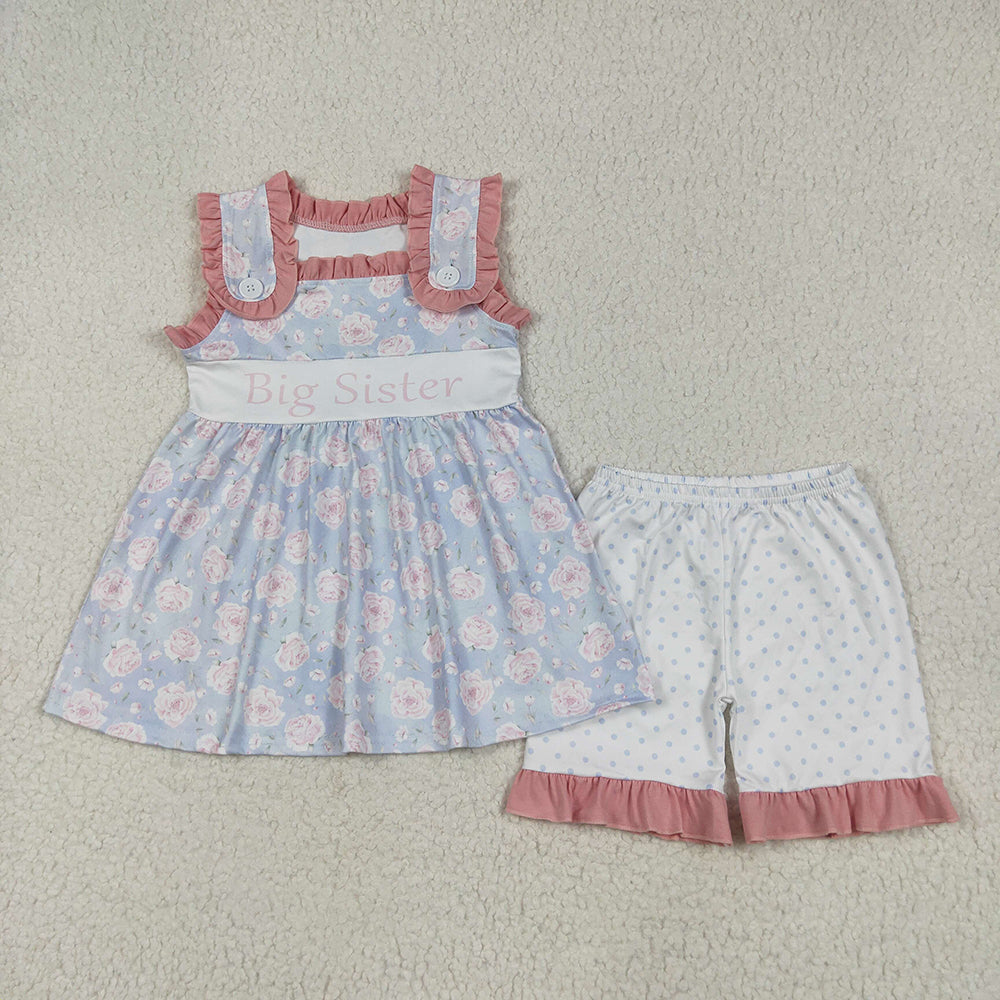 Sibling Baby Girls Floral Big Little Sister Rompers Outfits Sets