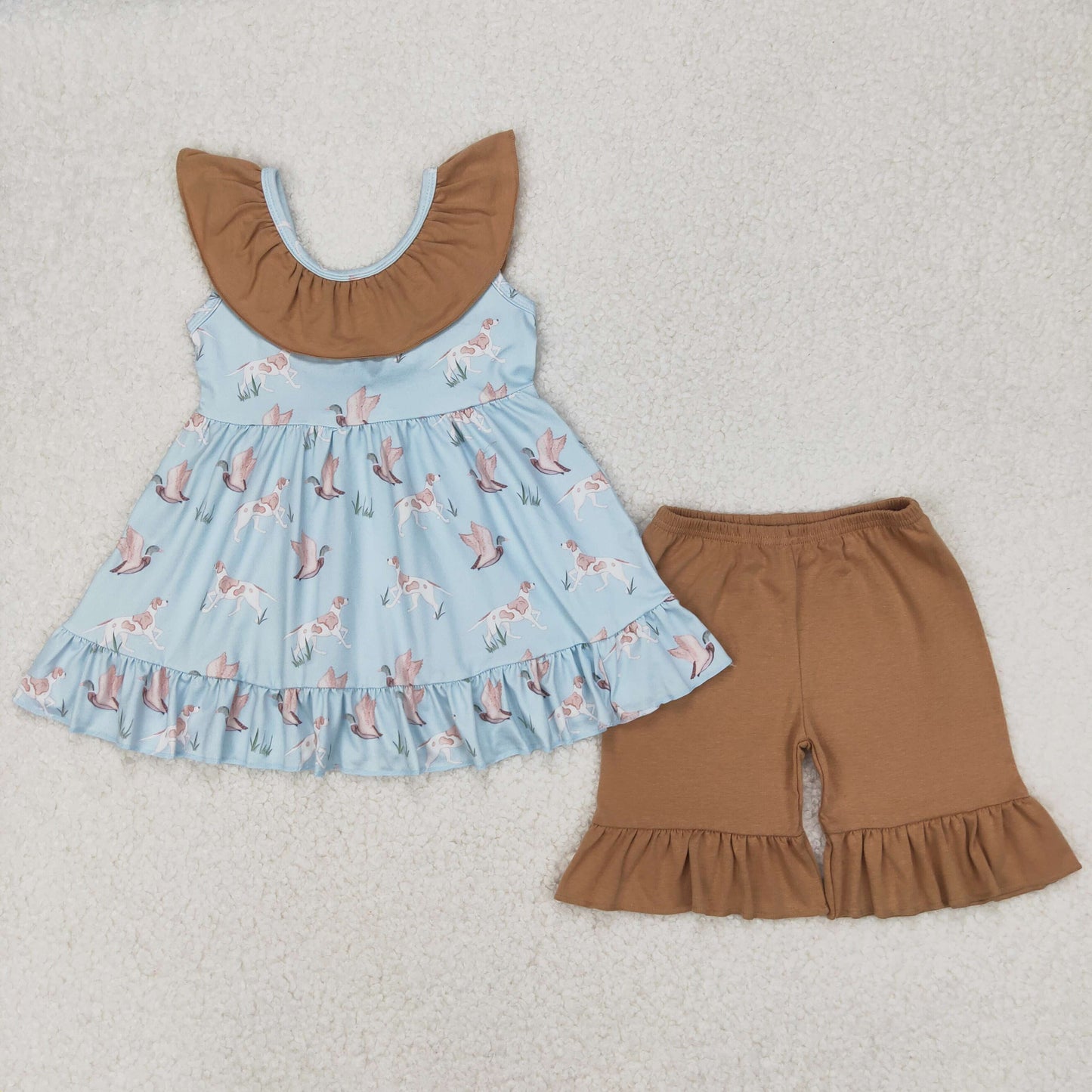 Sibling Baby Kids Dogs Ducks Top Shorts Set