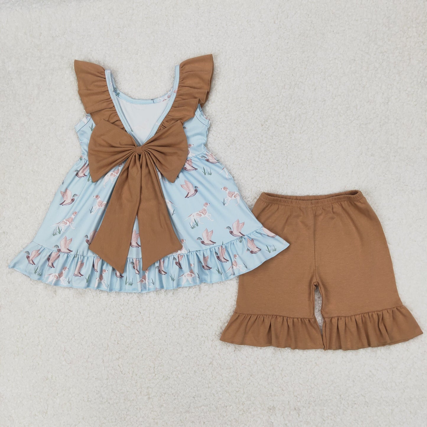 Sibling Baby Kids Dogs Ducks Top Shorts Set