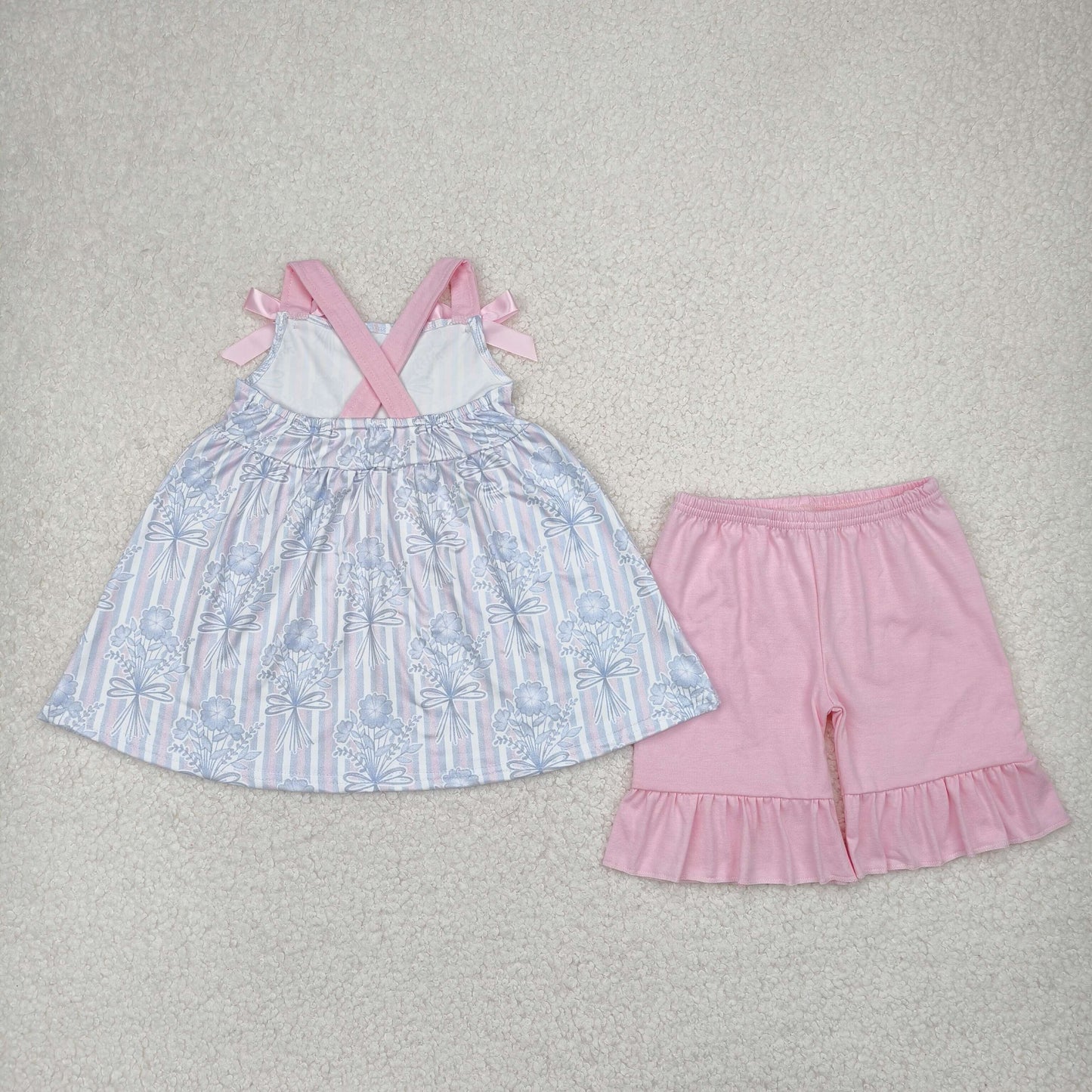 Sibling Baby Girls Strap Flowers Tunic Ruffle Shorts Clothes Sets