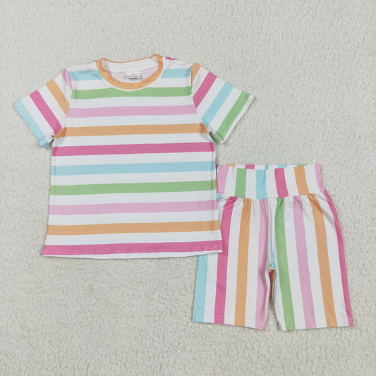 GSSO2468 Colorful Stripes Shirt Shorts Boutique Outfits Sports Sets