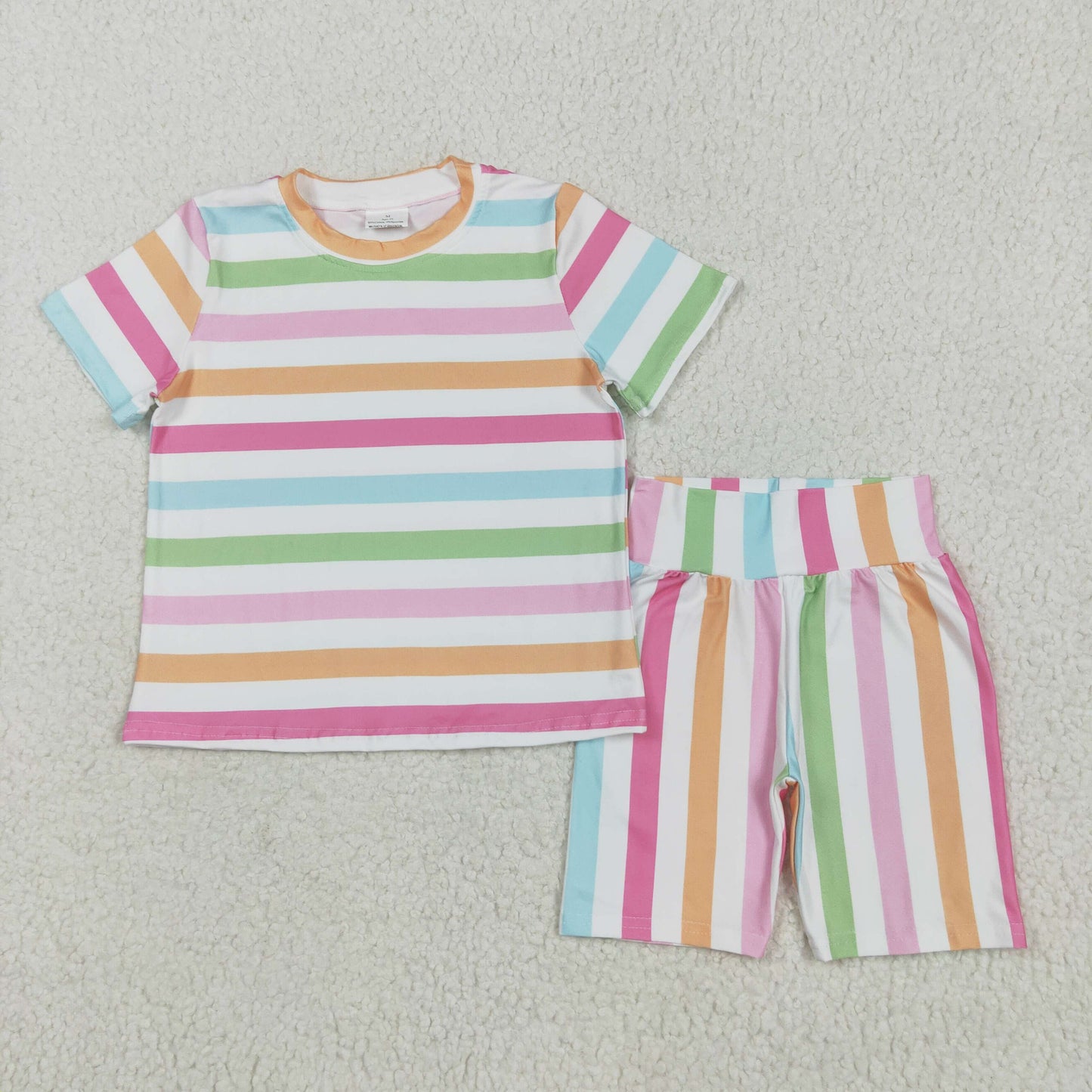 Sibling Baby Girls Colorful Stripe Floral Shirt Short Summer Clothes Sets