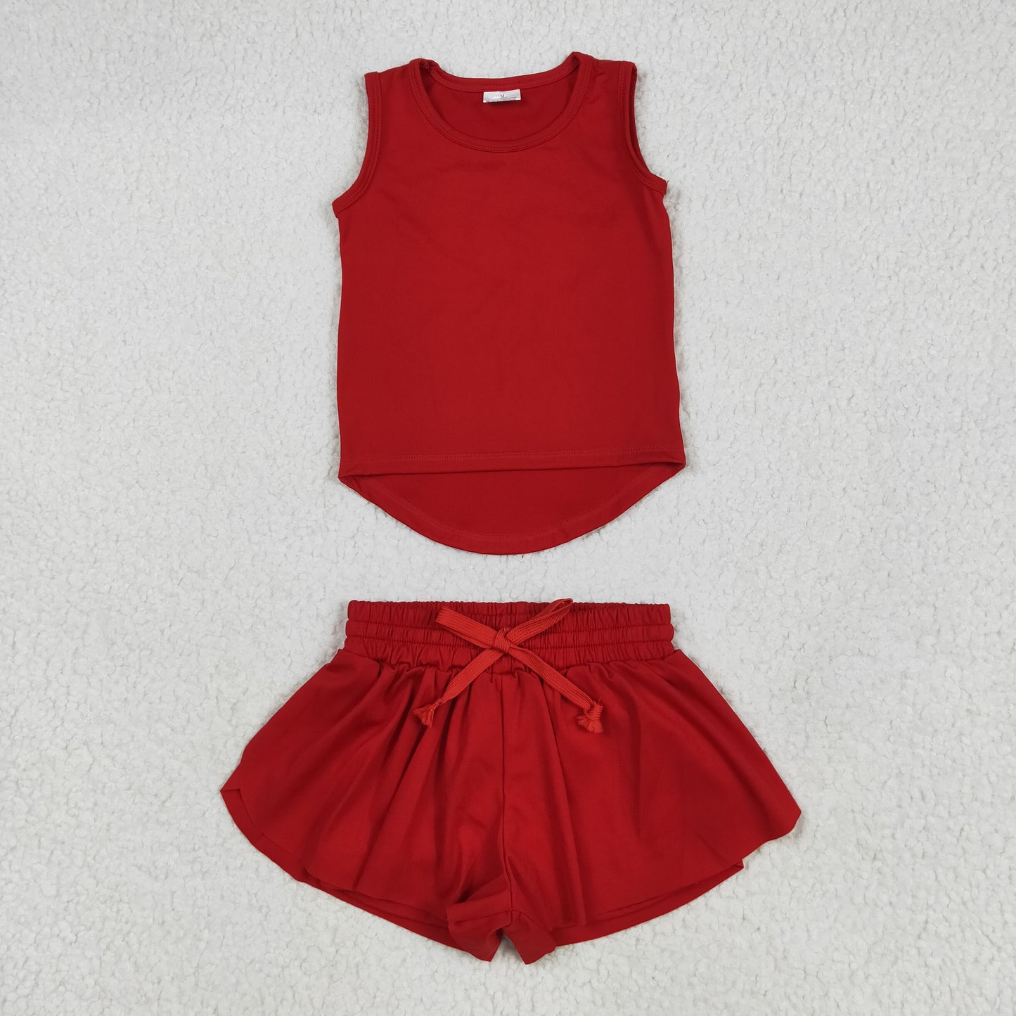 GSSO2499 Baby Girls Red Sleeveless Vests Top Ruffle Shorts Yoga Active Clothes Sets