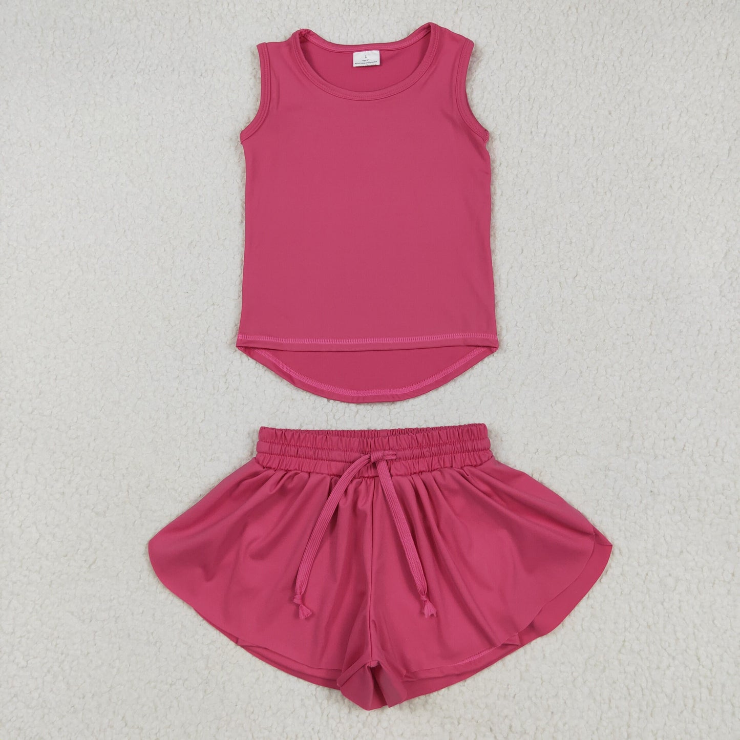 GSSO2500 Baby Girls Hot Pink Sleeveless Vests Top Ruffle Shorts Yoga Active Clothes Sets