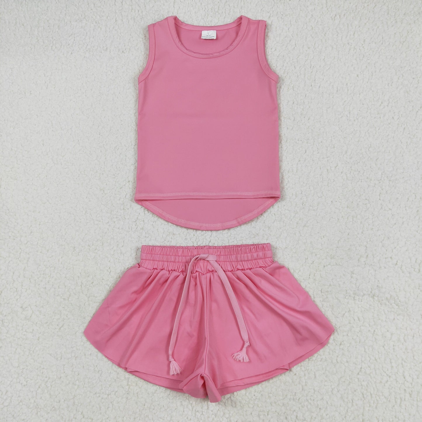 GSSO2501 Baby Girls Pink Sleeveless Vests Top Ruffle Shorts Yoga Active Clothes Sets