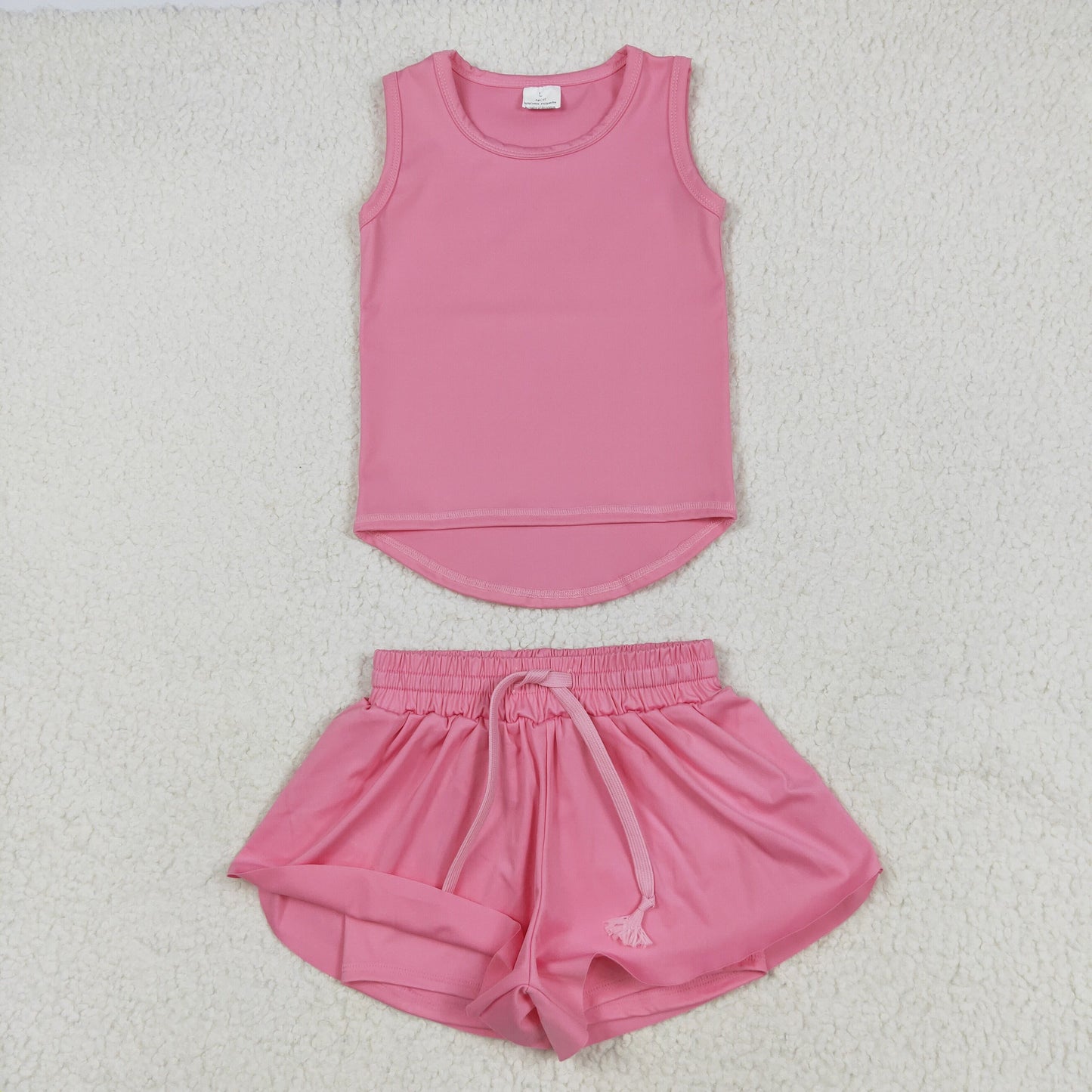 GSSO2501 Baby Girls Pink Sleeveless Vests Top Ruffle Shorts Yoga Active Clothes Sets