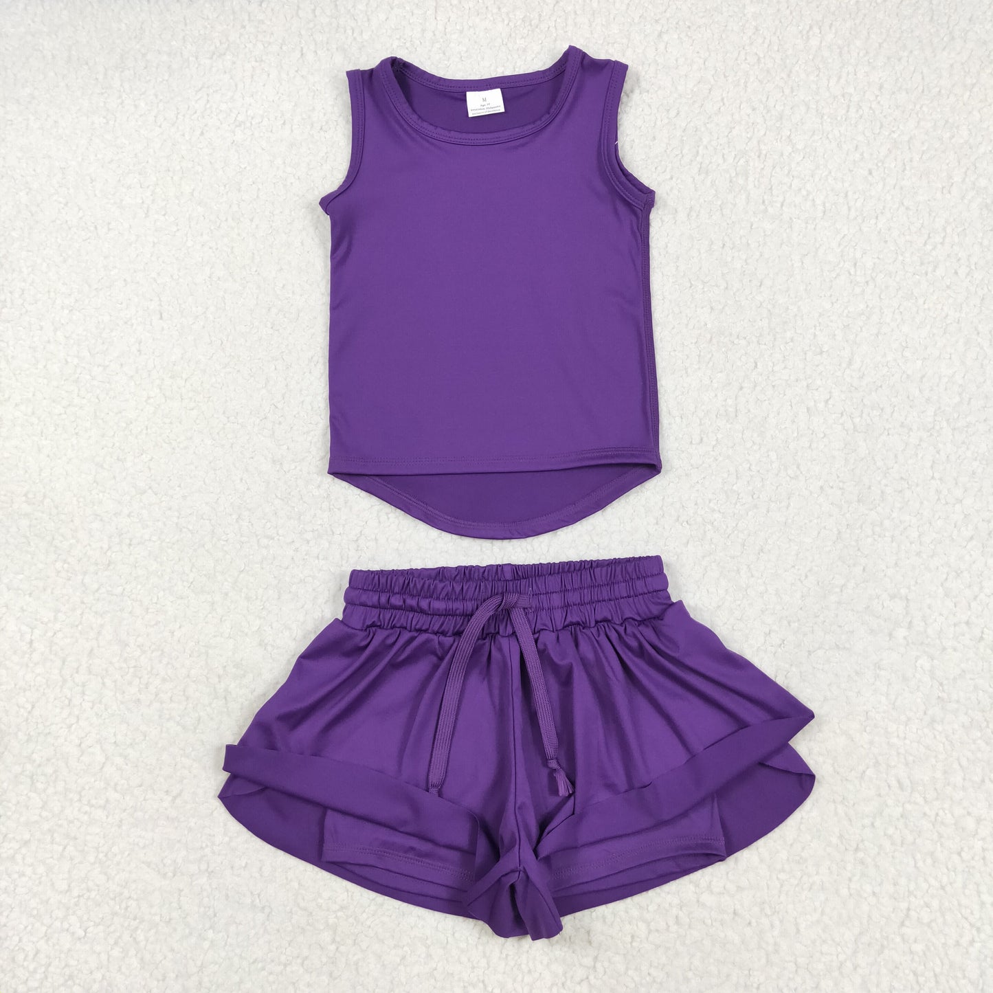 GSSO2573 Baby Girls Purple Sleeveless Vests Top Ruffle Shorts Yoga Active Clothes Sets