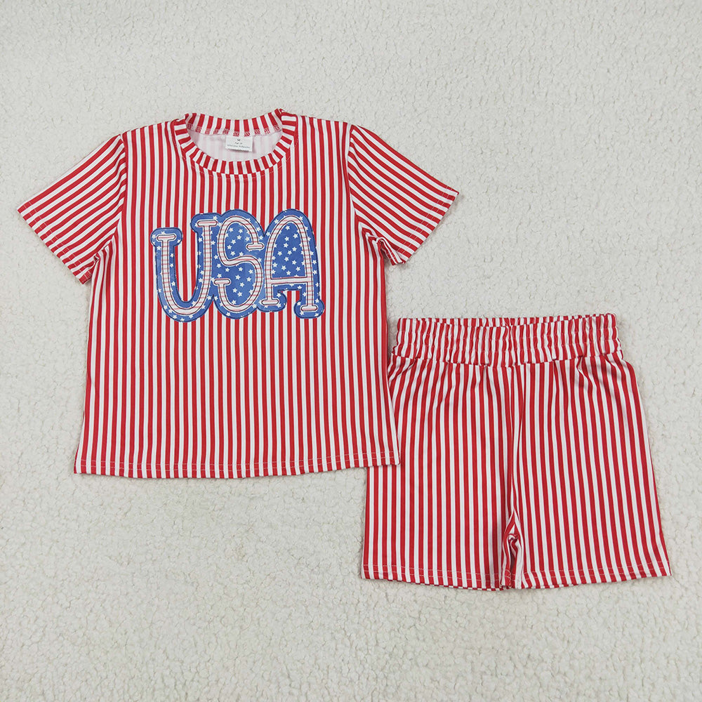 BSSO2577 baby boy clothes red stripes USA shorts summer outfits