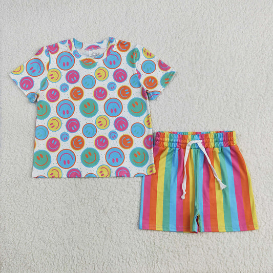 GSSO2609 Colorful Smile Shirt Shorts Boutique Outfits Sports Sets