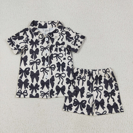 GSSO2663 Girls Buttons black bows Fashion Wear Pajamas
