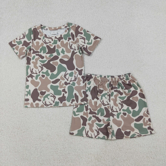 GSSO2708 Baby Boys Deer Camo Top Shorts Southern Hunting Clothes Sets