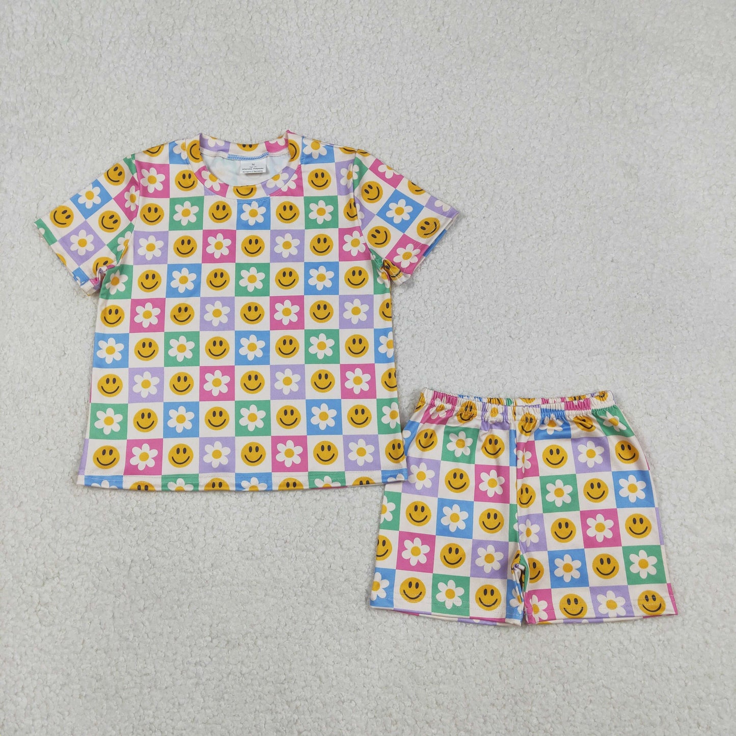 GSSO2864 Baby Girls Flowers Smiles Top Pockets Shorts  Clothes Sets