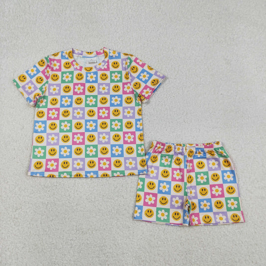 GSSO2864 Baby Girls Flowers Smiles Top Pockets Shorts  Clothes Sets