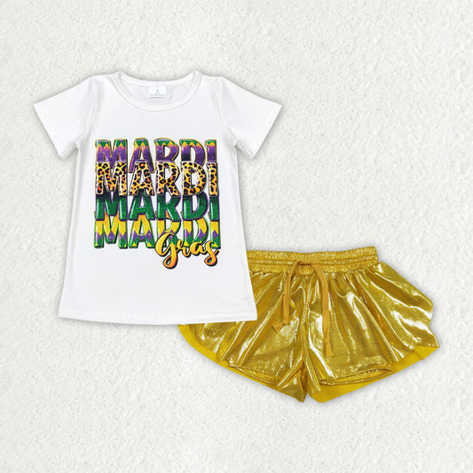 GSSO3045 Baby Girls Mardigras Top Gold Ruffle Pleated Shorts Clothes Sets