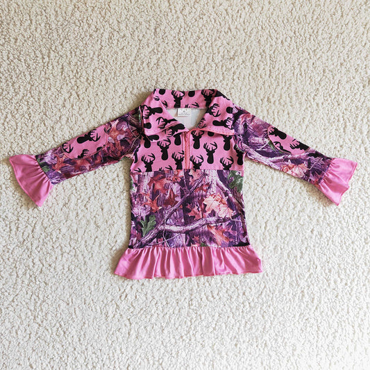 pink camouflage hunting zip print girls pullovers polo tops BT0056