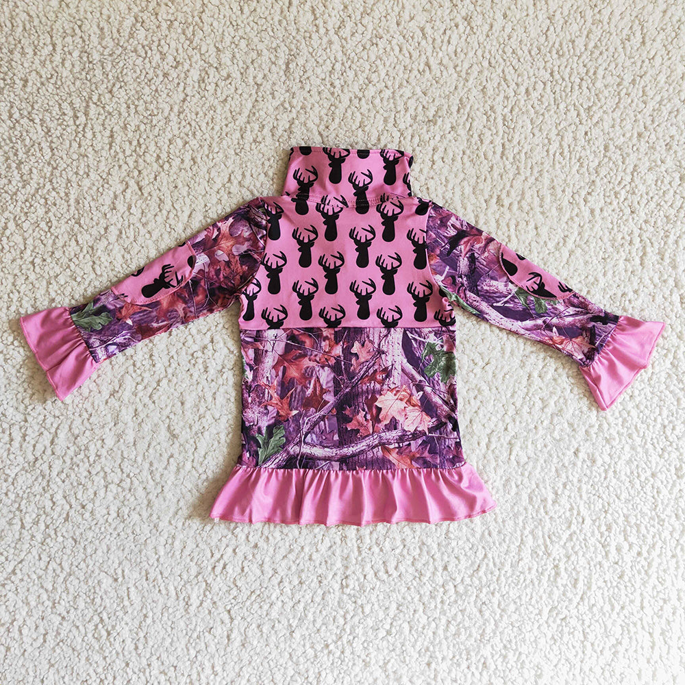 pink camouflage hunting zip print girls pullovers polo tops BT0056