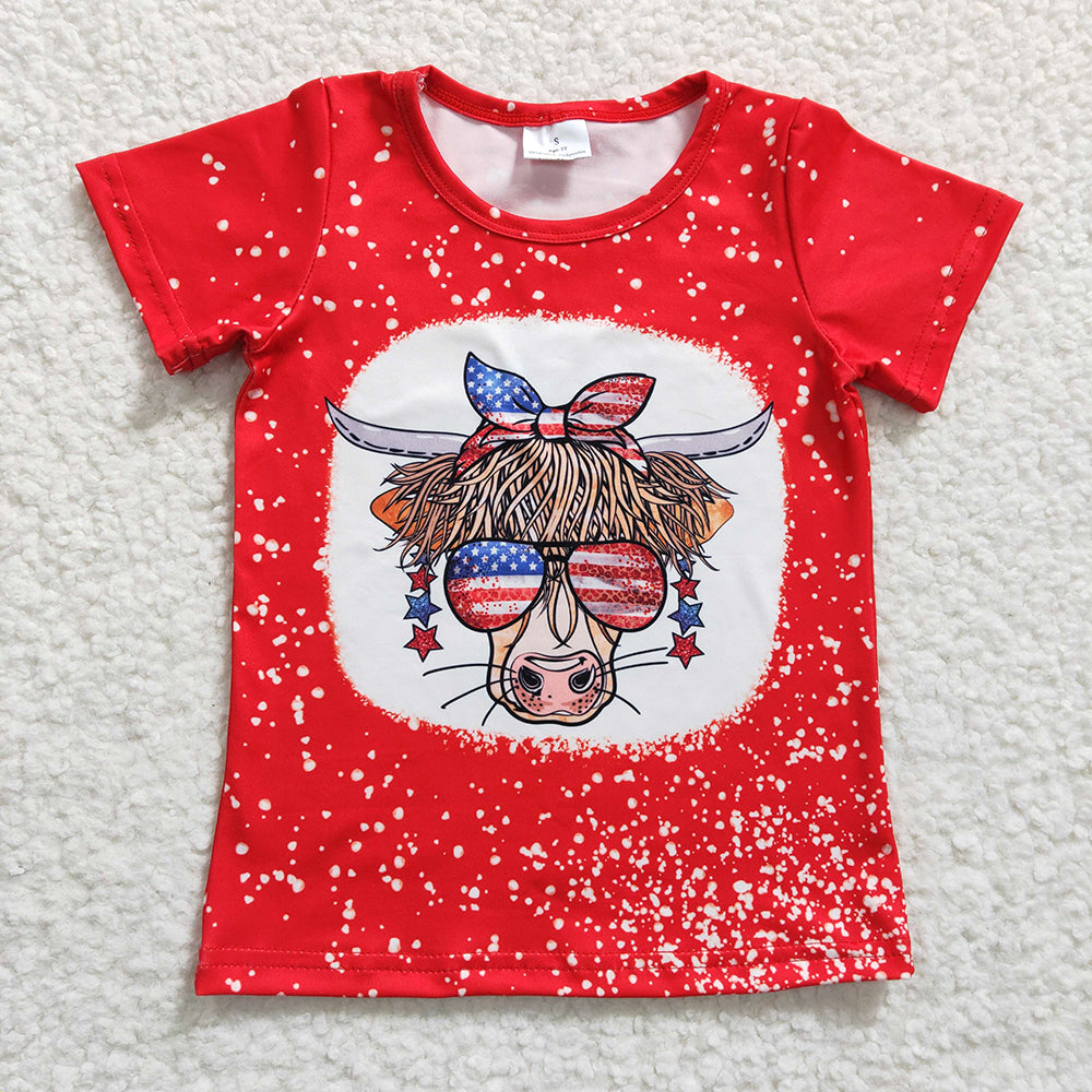GT0114 baby girl 4th of july western highland cow summer tshirt