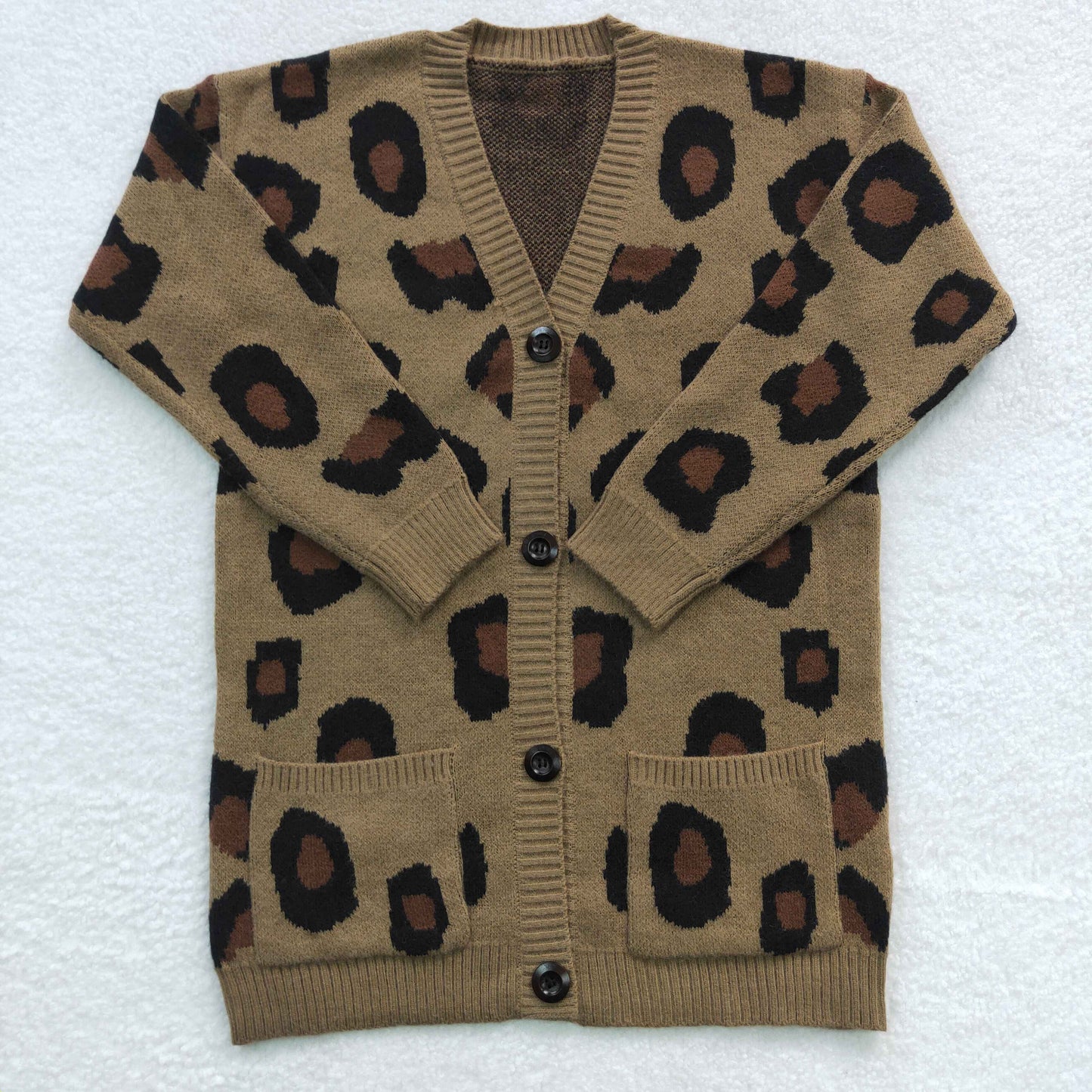 Brown leopard print sweater cardigan P0189