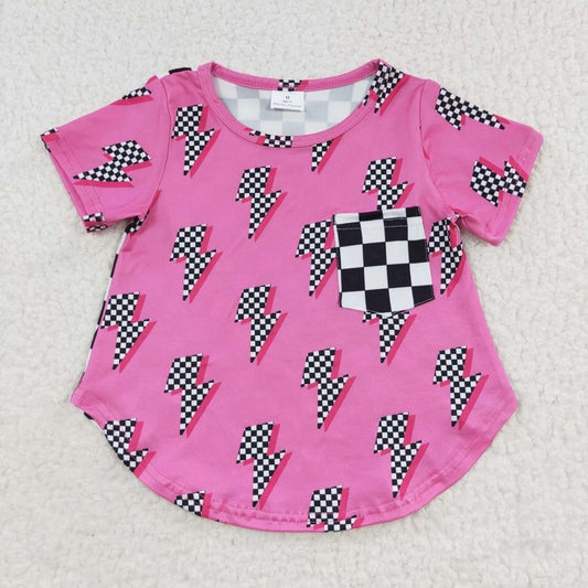 Girl pink checkered pocket t shirt GT0227