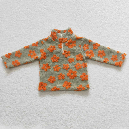 orange flower long sleeved cardigan top