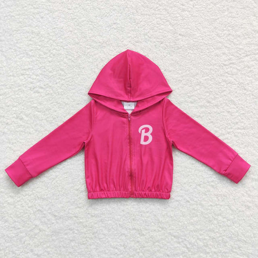 GT0330 Girls pink zipper hooded jacket