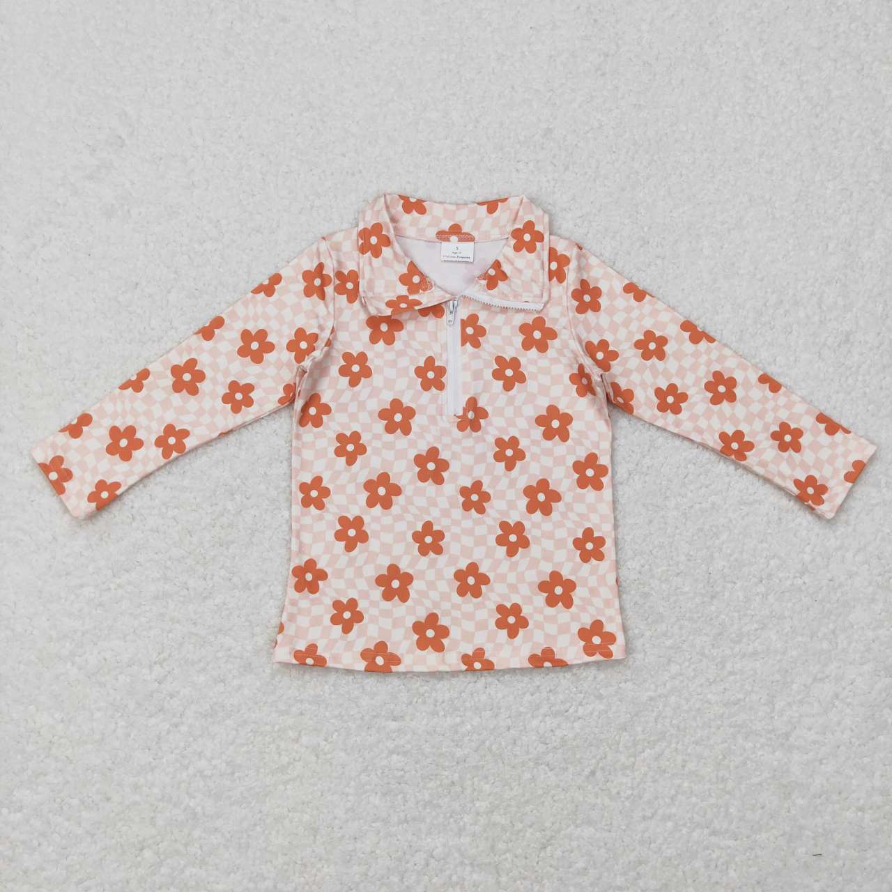 Sibling Baby Girls Boutique Flowers Checked Long Sleeves Half Zipper Pullovers Tops