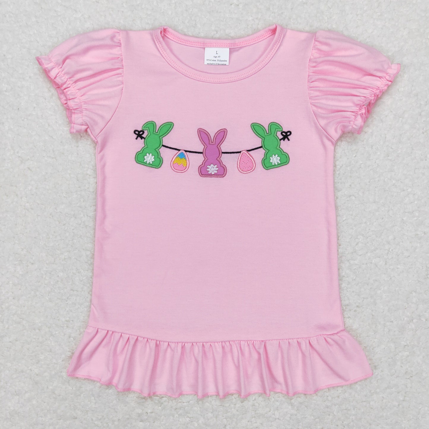 Sibling Baby Boys Girls Embroidery Eggs Rabbits Cross Easter Tee Shirts Top