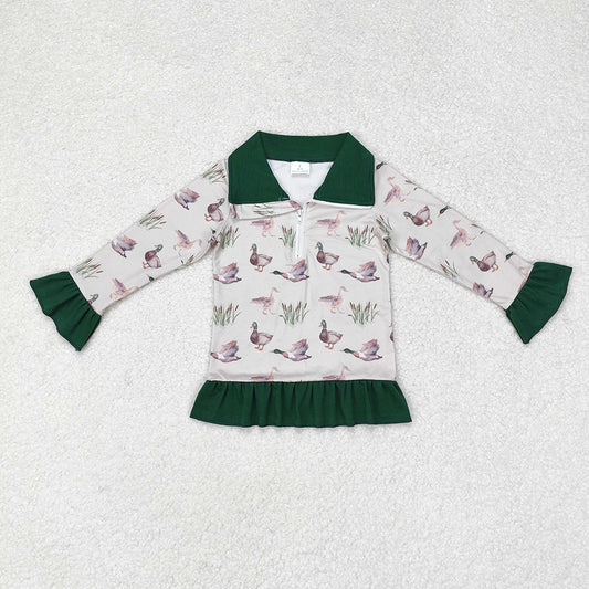 mallard ducks zip print girls pullovers polo tops BT0605