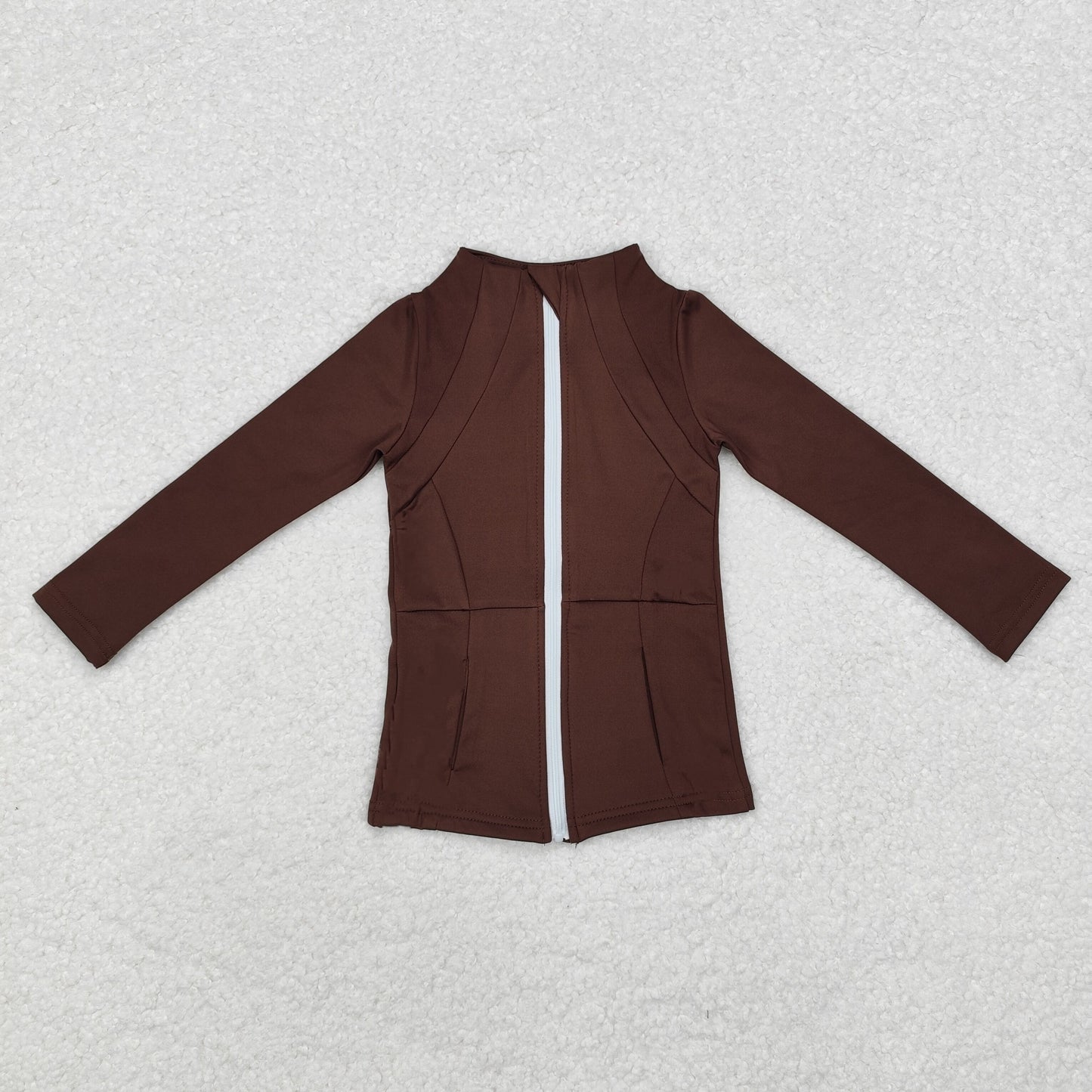 GT0678 Baby Girls Brown Long Sleeve Pockets Zipper Yoga Active Jackets Top